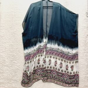 Kimono Lane Bryant Tulip Border Sheer Pink Black Boho Drape Cottagecore Size OS